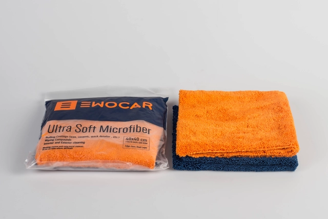 Ewocar Ultrasoft Microfiber Towel 400g 2-pakk (orange, blue) 40x40cm 