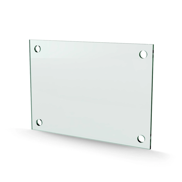 Herdet glass med hull, 4mm, flat 210x148, 4hull, 15/15, 11mm hull 
