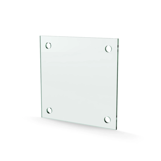 Herdet glass med hull, 4mm, flat 120x120, 4hull, 15/15, 11mm hull 