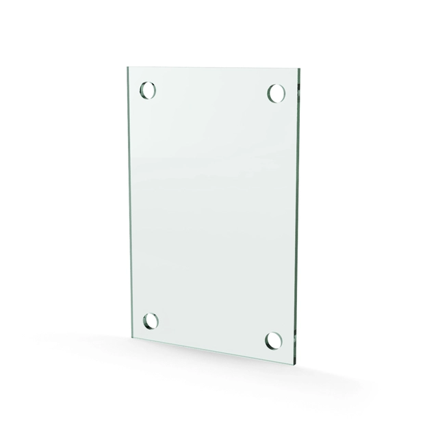 Herdet glass med hull, 4mm, flat 120x180, 4hull, 15/15, 11mm hull 