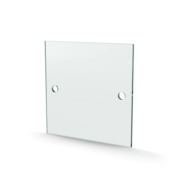 Herdet glass med hull, 4mm, flat 150x150, 2hull, 15/75, 11mm hull 