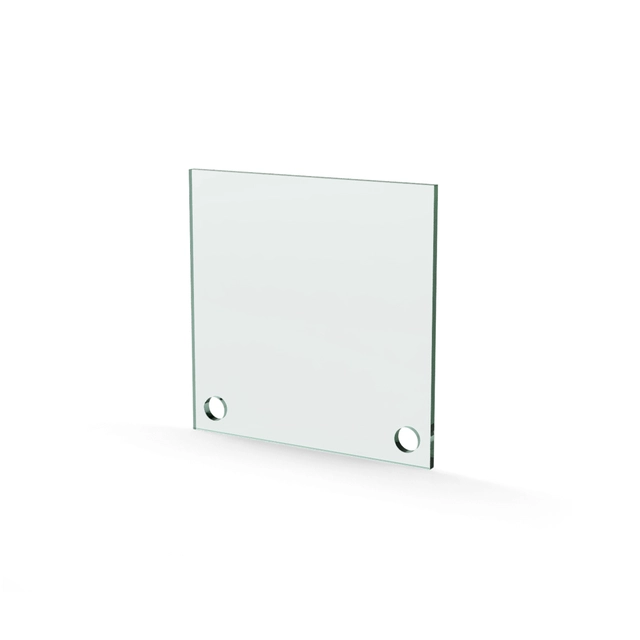 Herdet glass med hull, 4mm, flat 120x120, 2hull, 15/15, 11mm hull 